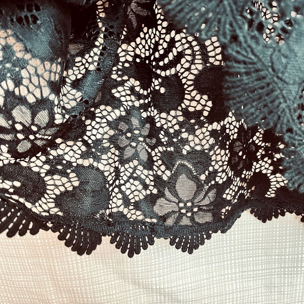 Black Lace Semi Sheer Top 90s Whimsigoth Romantic Neo-Victorianism Lingerie - Picture 7 of 9